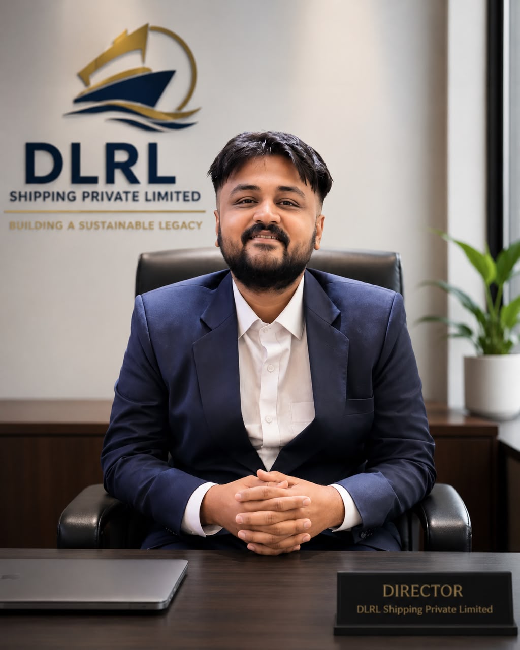 Director of DLRL Shipping Private Limited at his office desk